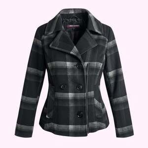 Urban Republic Black and Grey Plaid Double-Breasted Peacoat Jacket
